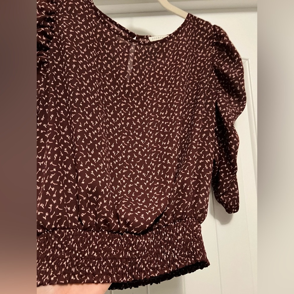 Paper Crane Puff Sleeve Floral Top | Smocked Hem Boho Blouse M - Picture 3 of 6